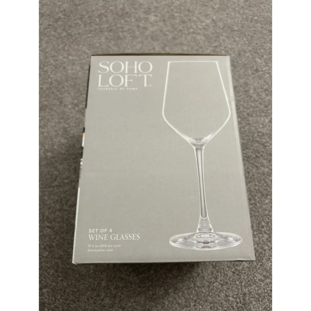 Soho Loft Wine Glasses Set of 4 17oz Clear‎ Excellent Modern Angular Stemware